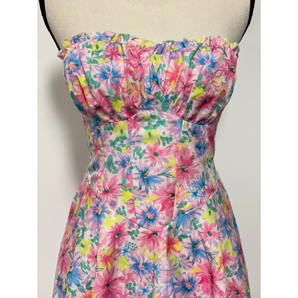 Shein Strapless Floral Mini Dress Pink Size L - Picture 8 of 13